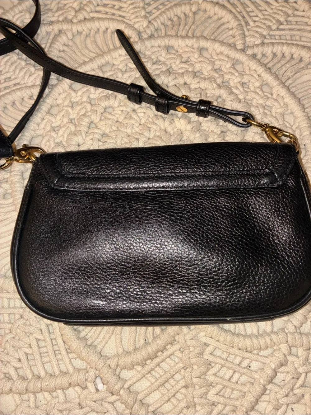 Tory Burch Black Pebbled Leather Crossbody with Gold Logo